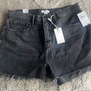 Good American Black Jean Shorts with Raw Hem